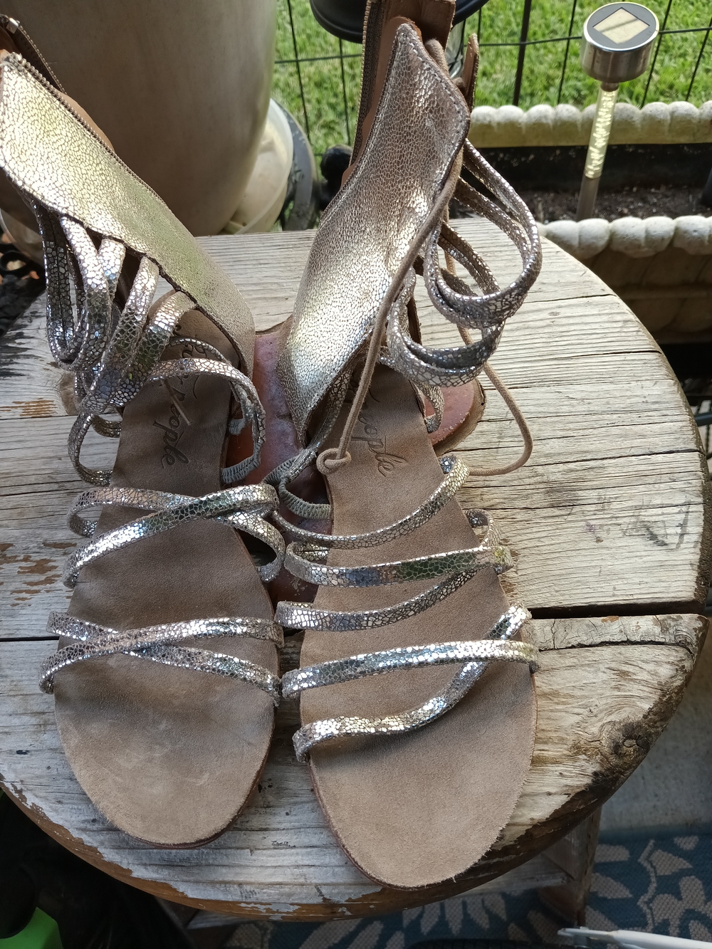 Free People Metallic Silver Strappy Gladiator Sandals